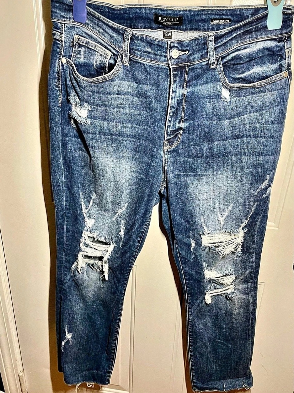 Judy Blue Boyfriend Fit Distressed Blue Boyfriend Jeans Waist 18W
